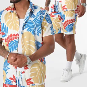 Set camicia a maniche corte e pantaloncini da jogging Bianco Blu Reale Giallo Rosso